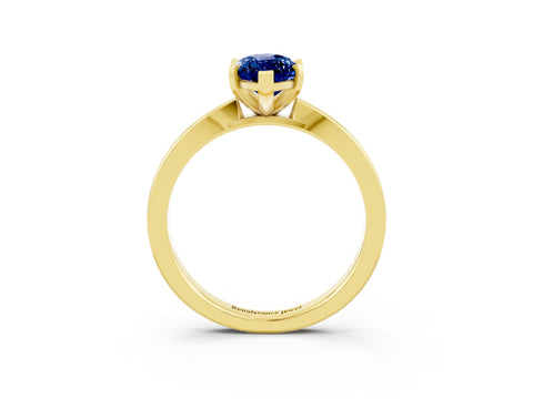Yellow gold Marquise Cut Blue Sapphire Solitaire Engagement Ring with Classic Band and Four-Prong Setting_27