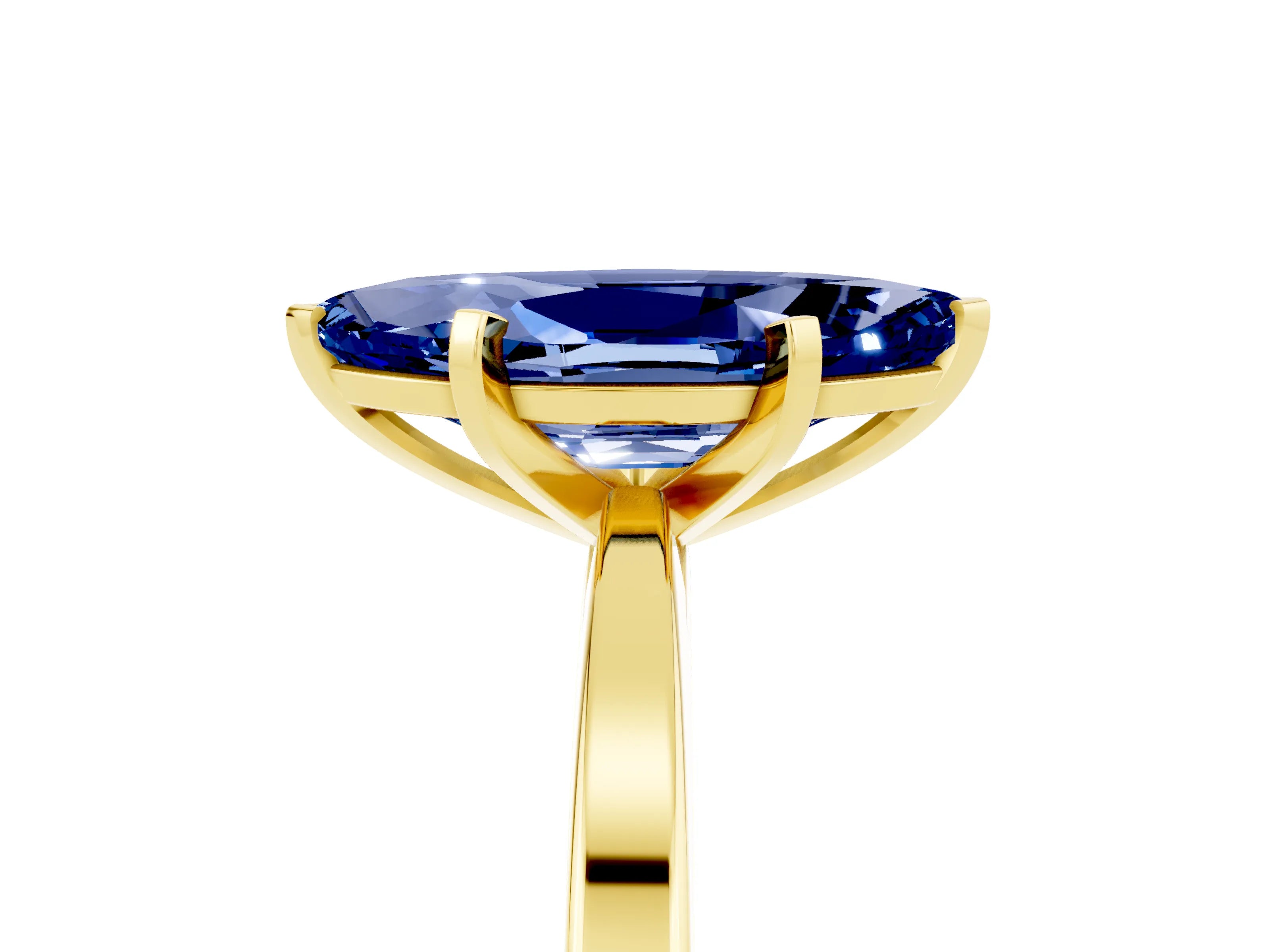 Yellow gold Marquise Cut Blue Sapphire Solitaire Engagement Ring with Classic Band and Four-Prong Setting_29