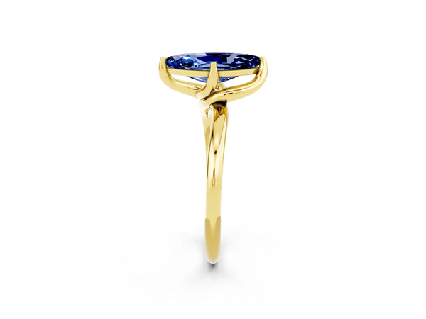 Yellow gold Marquise Cut Blue Sapphire Solitaire Engagement Ring with Four-Prong Setting and Classic Band