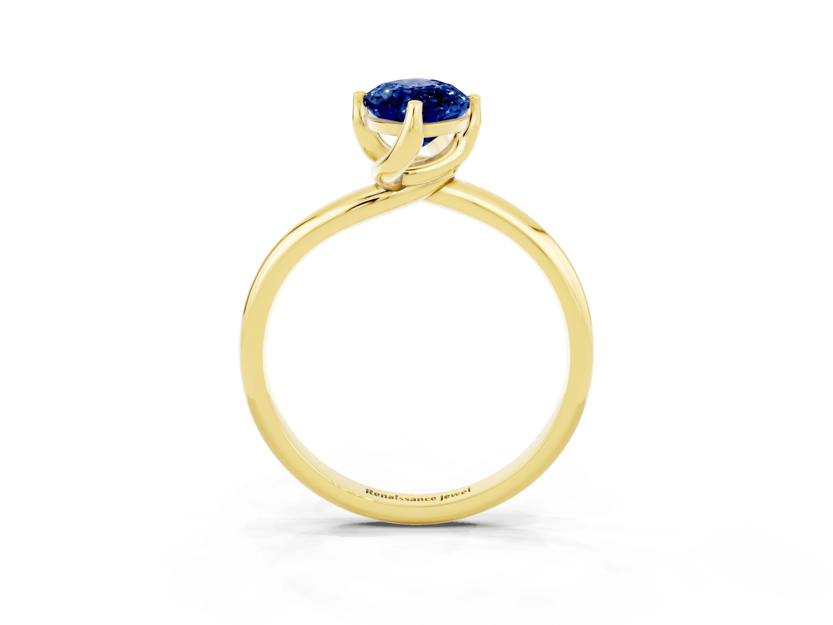 Yellow gold Marquise Cut Blue Sapphire Solitaire Engagement Ring with Four-Prong Setting and Classic Band_15