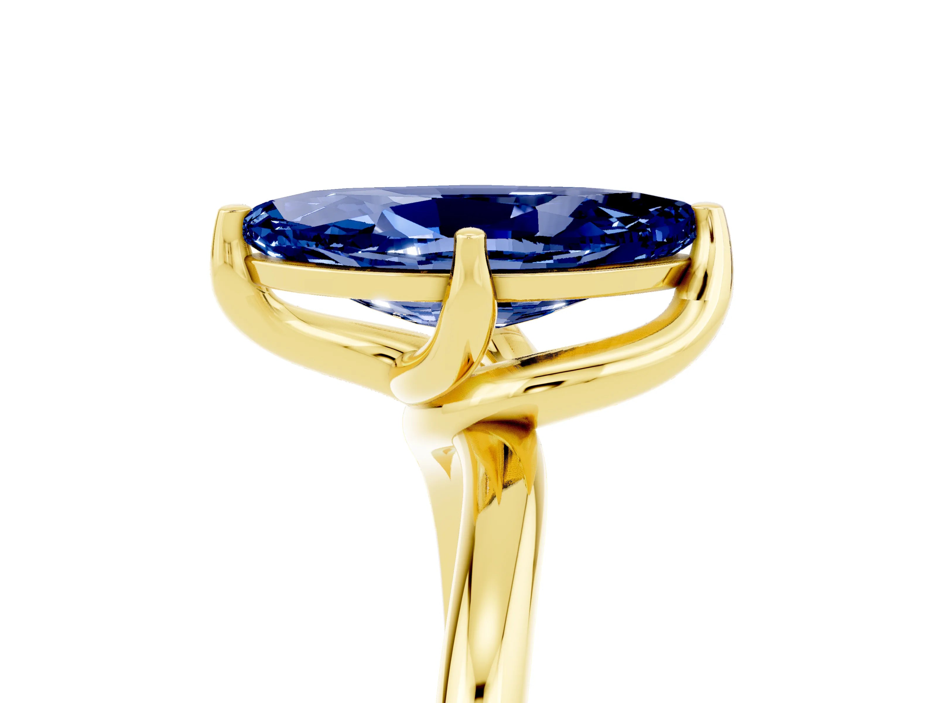 Yellow gold Marquise Cut Blue Sapphire Solitaire Engagement Ring with Four-Prong Setting and Classic Band_17