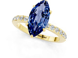 Yellow gold Marquise Cut Blue Sapphire Solitaire Engagement Ring with Pavé Band and Four-Prong Setting_1