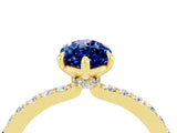 Yellow gold Marquise Cut Blue Sapphire Solitaire Engagement Ring with Pavé Band and Four-Prong Setting_4