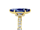 Yellow gold Marquise Cut Blue Sapphire Solitaire Engagement Ring with Pavé Band and Four-Prong Setting_5