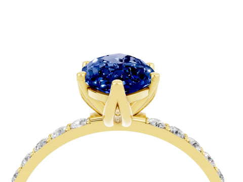 Yellow gold Marquise Cut Blue Sapphire Solitaire Engagement Ring with Pavé Band and Prong Setting_4