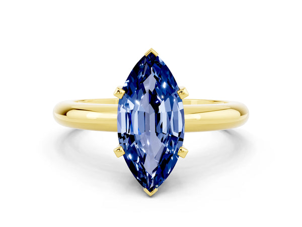 Yellow gold Marquise Cut Blue Sapphire Solitaire Engagement Ring with Round Band and Four-Prong Setting