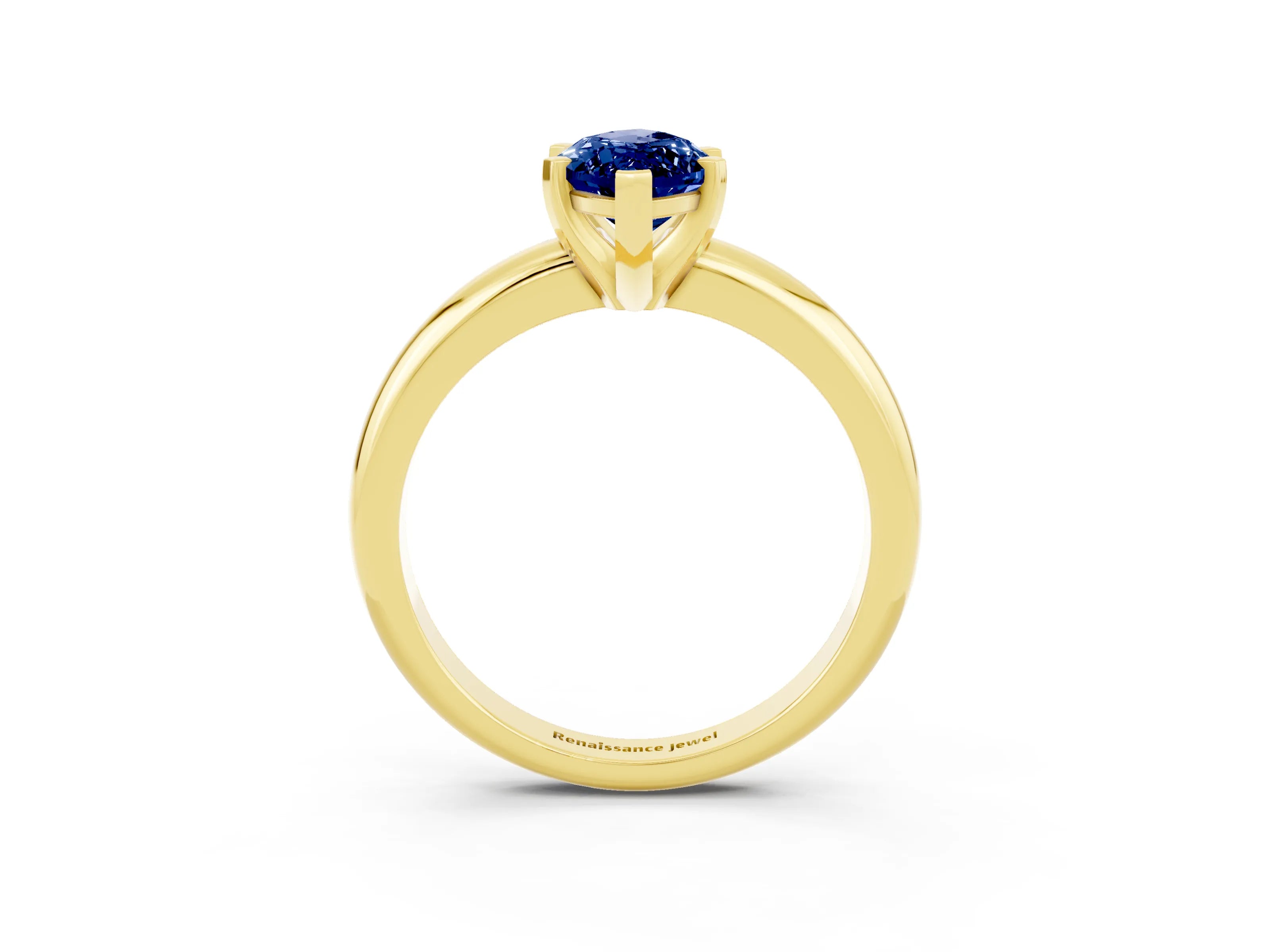 Yellow gold Marquise Cut Blue Sapphire Solitaire Engagement Ring with Round Band and Four-Prong Setting_3