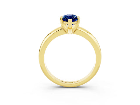 Yellow gold Marquise Cut Blue Sapphire Solitaire Engagement Ring with Round Band and Four-Prong Setting_3