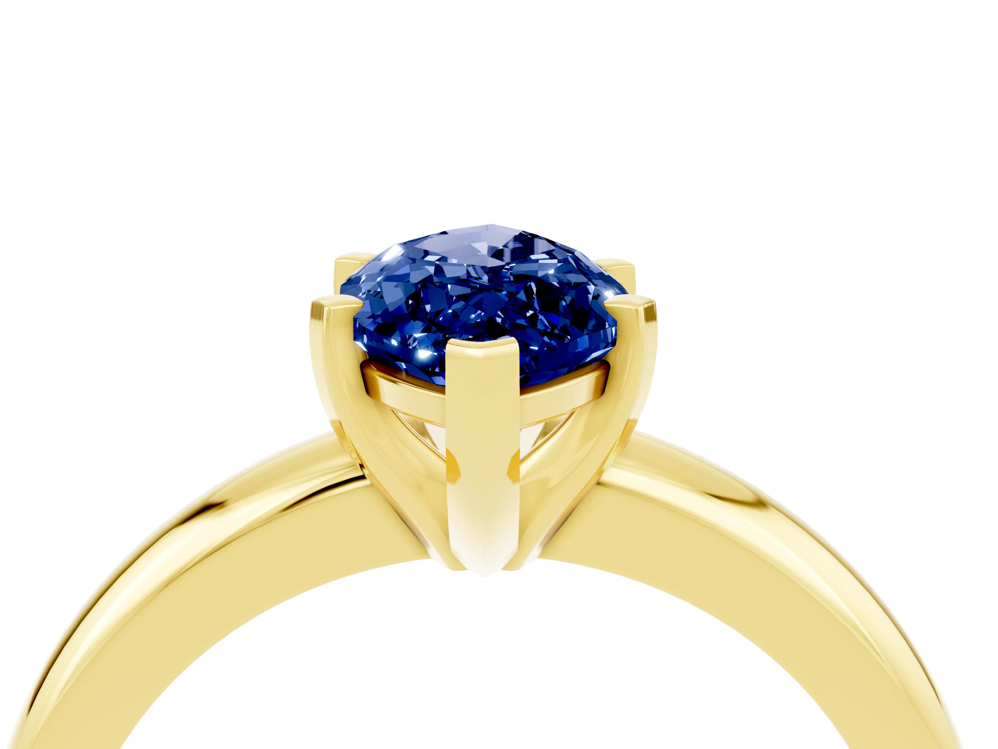 Yellow gold Marquise Cut Blue Sapphire Solitaire Engagement Ring with Round Band and Four-Prong Setting_4
