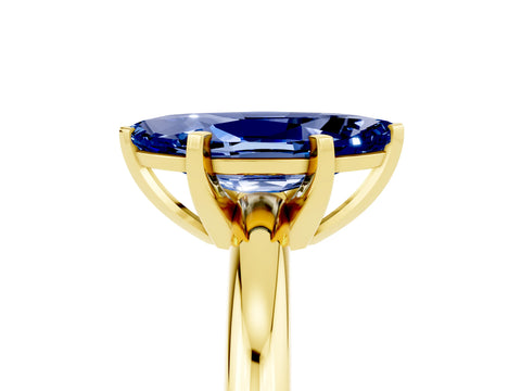 Yellow gold Marquise Cut Blue Sapphire Solitaire Engagement Ring with Round Band and Four-Prong Setting_5