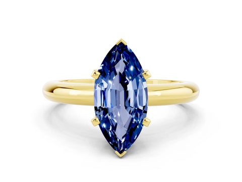 Yellow gold Marquise Cut Blue Sapphire Solitaire Engagement Ring with Round Band and Four-Prong Setting
