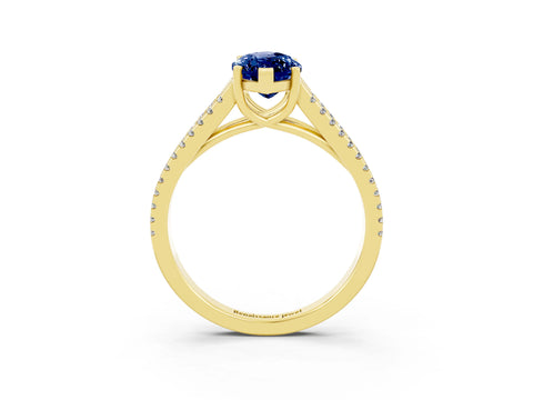 Yellow gold Marquise Cut Blue Sapphire Solitaire Engagement Ring with Split Shank Pavé Band_3