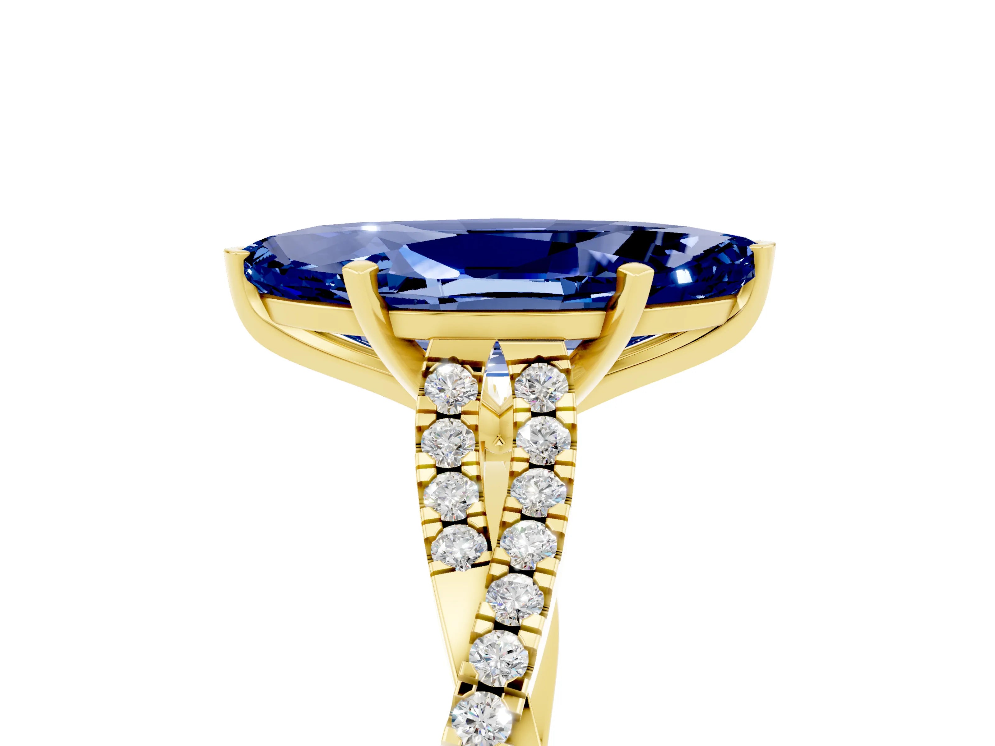 Yellow gold Marquise Cut Blue Sapphire Solitaire Engagement Ring with Twisted Pavé Band and Four-Prong Setting_5