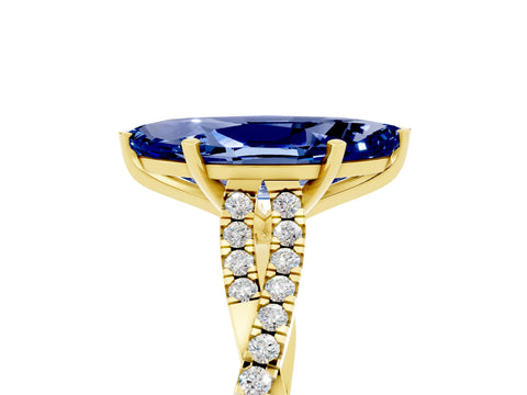 Yellow gold Marquise Cut Blue Sapphire Solitaire Engagement Ring with Twisted Pavé Band and Four-Prong Setting_5