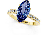 Yellow gold Marquise Cut Blue Sapphire Solitaire Pavé Band with Four-Prong Setting_1