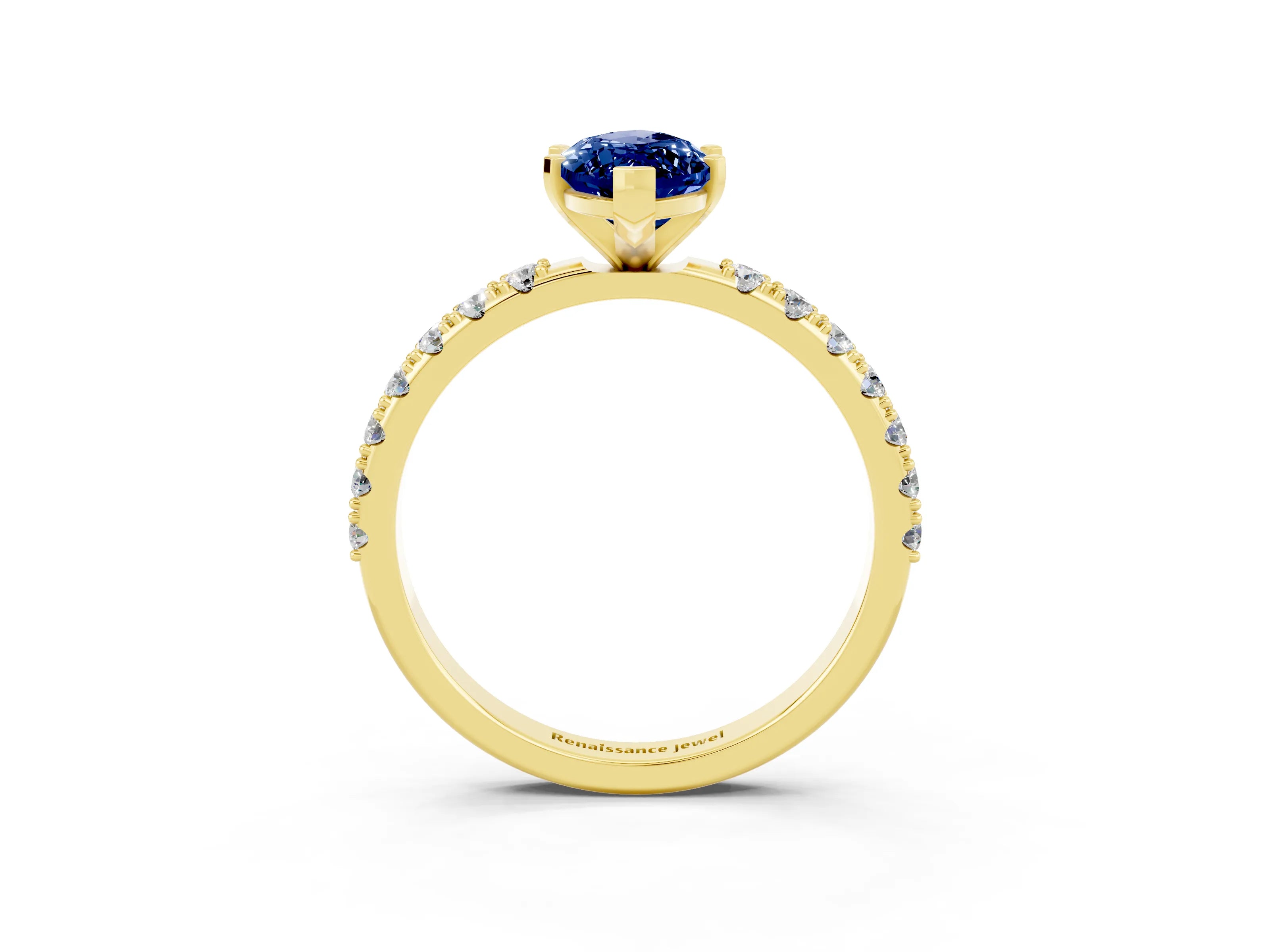 Yellow gold Marquise Cut Blue Sapphire Solitaire Pavé Band with Four-Prong Setting_3