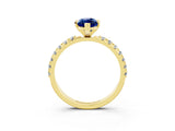 Yellow gold Marquise Cut Blue Sapphire Solitaire Pavé Band with Four-Prong Setting_3