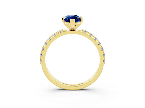 Yellow gold Marquise Cut Blue Sapphire Solitaire Pavé Band with Four-Prong Setting_3