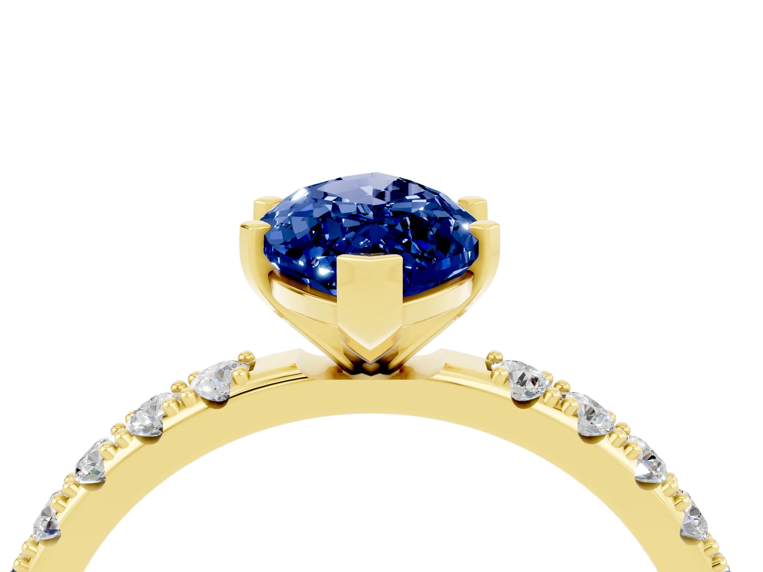 Yellow gold Marquise Cut Blue Sapphire Solitaire Pavé Band with Four-Prong Setting_4