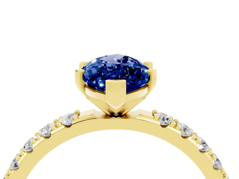 Yellow gold Marquise Cut Blue Sapphire Solitaire Pavé Band with Four-Prong Setting_4