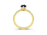 Yellow gold Marquise Cut Blue Sapphire Solitaire Pavé Engagement Ring with Round Band and Prong Setting_15