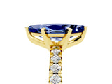 Yellow gold Marquise Cut Blue Sapphire Solitaire Pavé Engagement Ring with Round Band and Prong Setting_17