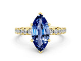 Yellow gold Marquise Cut Blue Sapphire Solitaire Pavé Engagement Ring with Round Band and Prong Setting_72