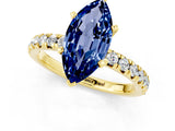 Yellow gold Marquise Cut Blue Sapphire Solitaire Pavé Engagement Ring with Round Band and Prong Setting_73