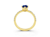 Yellow gold Marquise Cut Blue Sapphire Solitaire Pavé Engagement Ring with Round Band and Prong Setting_75
