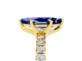 Yellow gold Marquise Cut Blue Sapphire Solitaire Pavé Engagement Ring with Round Band and Prong Setting_77