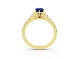 Yellow gold Marquise Cut Blue Sapphire Solitaire Ring with Cathedral Setting and Pavé Band_3