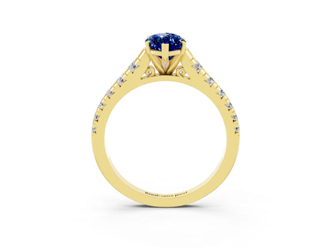 Yellow gold Marquise Cut Blue Sapphire Solitaire Ring with Cathedral Setting and Pavé Band_3