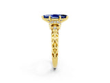 Yellow gold Marquise Cut Blue Sapphire Solitaire Ring with Filigree Band and Four-Prong Setting_26