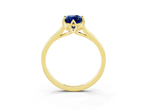 Yellow gold Marquise Cut Blue Sapphire Solitaire Ring with Flower Prong Setting and Classic Band_15