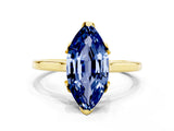 Yellow gold Marquise Cut Blue Sapphire Solitaire Ring with Flower Prong Setting and Classic Band_36