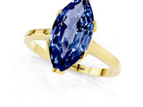 Yellow gold Marquise Cut Blue Sapphire Solitaire Ring with Flower Prong Setting and Classic Band_37