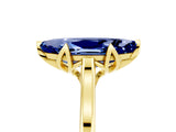 Yellow gold Marquise Cut Blue Sapphire Solitaire Ring with Flower Prong Setting and Classic Band_41