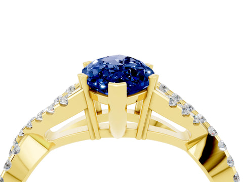 Yellow gold Marquise Cut Blue Sapphire Solitaire Ring with Four-Prong Setting and Twisted Pavé Band_4