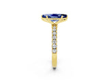 Yellow gold Marquise Cut Blue Sapphire Solitaire Ring with Pavé Accents and Four-Prong Setting_2