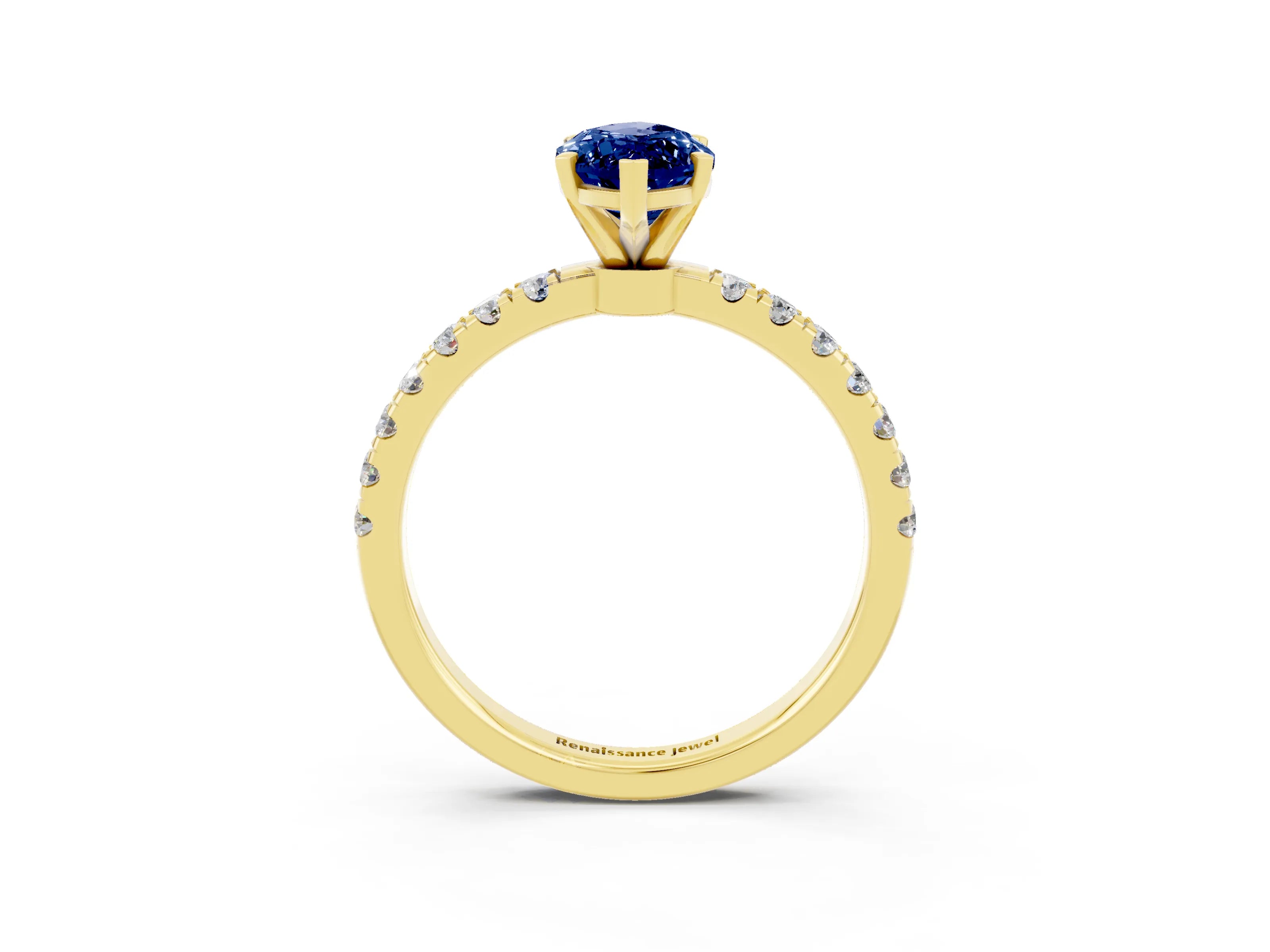 Yellow gold Marquise Cut Blue Sapphire Solitaire Ring with Pavé Accents and Four-Prong Setting_3