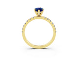 Yellow gold Marquise Cut Blue Sapphire Solitaire Ring with Pavé Accents and Four-Prong Setting_3