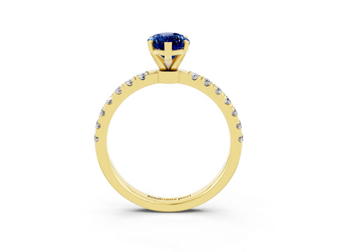 Yellow gold Marquise Cut Blue Sapphire Solitaire Ring with Pavé Accents and Four-Prong Setting_3