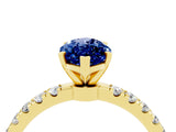 Yellow gold Marquise Cut Blue Sapphire Solitaire Ring with Pavé Accents and Four-Prong Setting_4