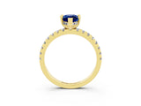 Yellow gold Marquise Cut Blue Sapphire Solitaire Ring with Pavé Band and Four-Prong Setting_27