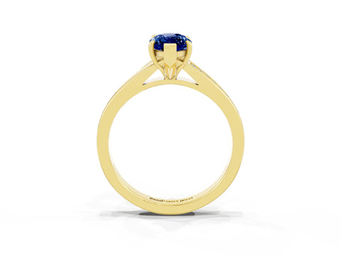 Yellow gold Marquise Cut Blue Sapphire Solitaire Ring with Pavé Band and Prong Setting_15