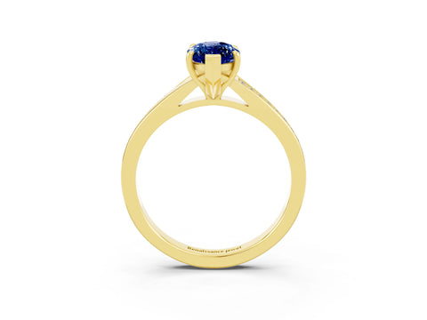Yellow gold Marquise Cut Blue Sapphire Solitaire Ring with Pavé Band and Prong Setting_3