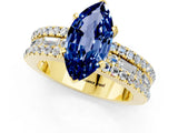 Yellow gold Marquise Cut Blue Sapphire Solitaire Ring with Pavé and Channel Set Band_1