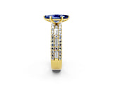Yellow gold Marquise Cut Blue Sapphire Solitaire Ring with Pavé and Channel Set Band_2