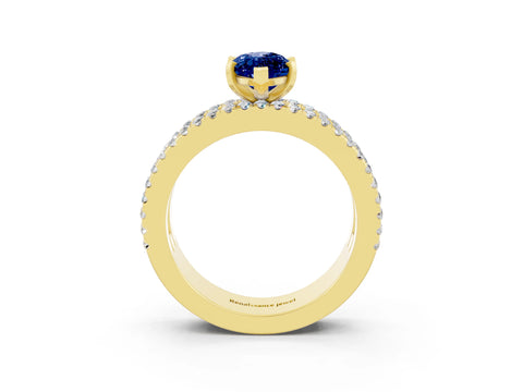 Yellow gold Marquise Cut Blue Sapphire Solitaire Ring with Pavé and Channel Set Band_3