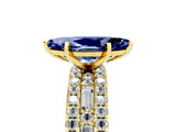 Yellow gold Marquise Cut Blue Sapphire Solitaire Ring with Pavé and Channel Set Band_5